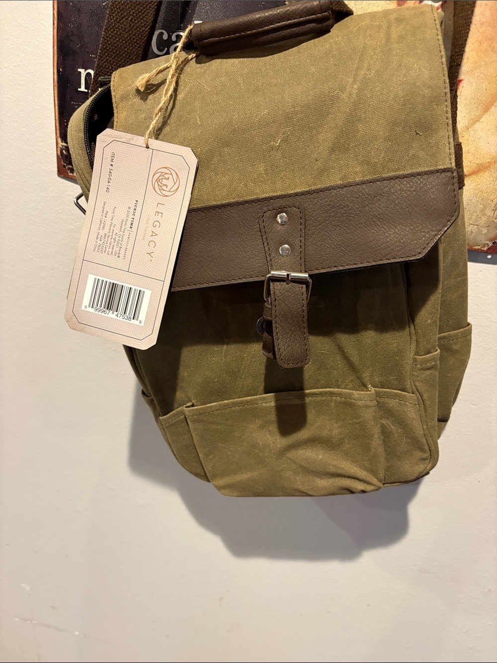 Legacy Olive Canvas Backpack with Brown Leather Trim Wine bag